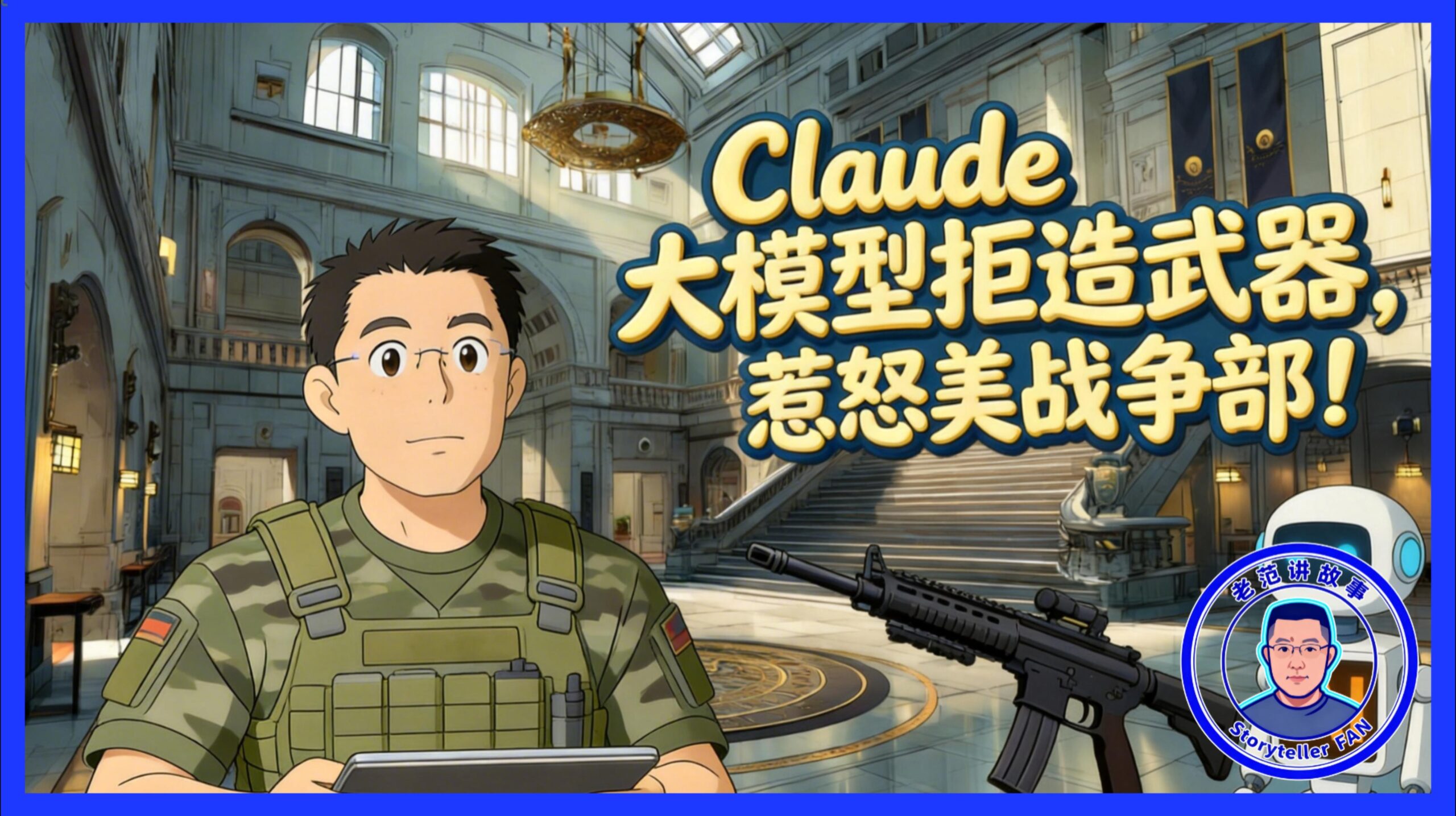 Ghibli-like hand-painted background style, solemn institutional grandeur, Pentagon ceremonial hall interior, oversized Department of Defense seal embedded into reflective stone floor, centered axial perspective, monumental staircase and banners kept minimal, soft daylight shafts from above, restrained desaturated palette, quiet and authoritative mood, painterly gouache texture, --no people, flashy lighting, modern screens, text overlay, watermark --ar 16:9 --stylize 130 --chaos 3 --v 7.0 --p qaczhqj